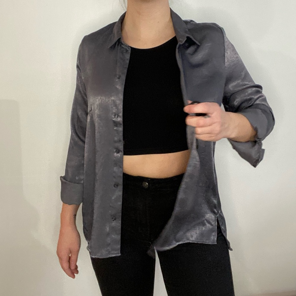 Metallic Silver Button Down - Picture 5 of 5